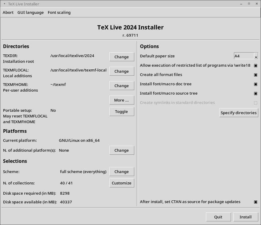 Advanced installer screen (GNU/Linux)